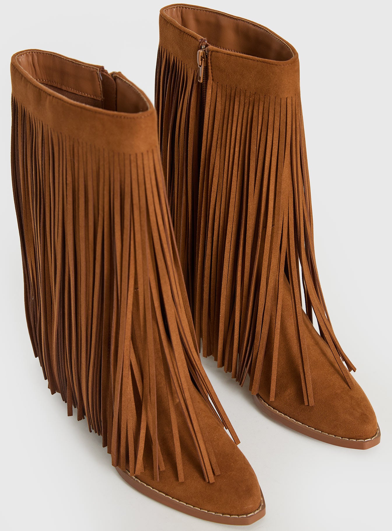 Wild Card Tassel Faux Suede Boots Brown