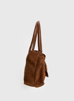 Yearning Faux Suede Buckle Detail Shoulder Bag Brown
