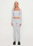 front view of model wearing Princess Polly Closed Eyes Flared Pant Grey Low Rise Pants 