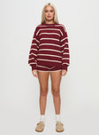 front view of model wearing Princess Polly Read Your Mind Knit Short Maroon Stripe Low Rise Shorts 