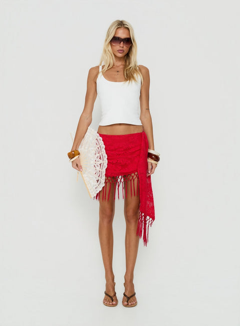 Winita Macrame Tassel Mini Skirt Red