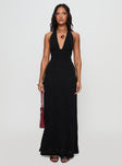 front view of model wearing Princess Polly Tinisie Maxi Dress Black Plunger 