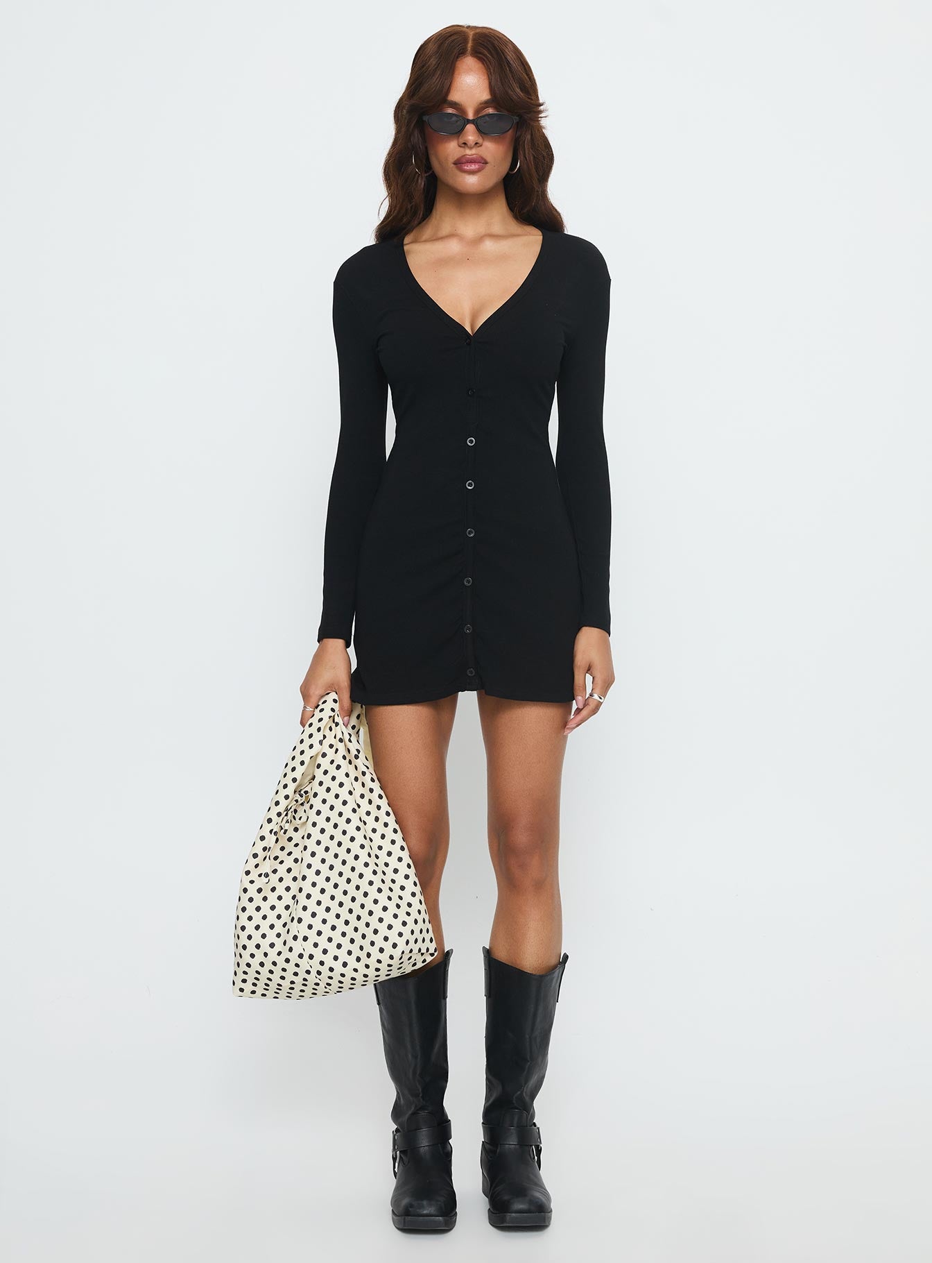 Tereza Long Sleeve Jersey Mini Dress Black