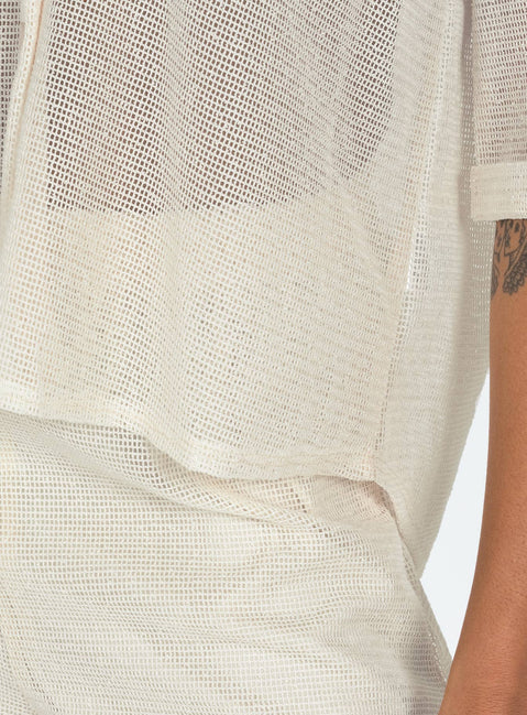 Matching set Sheer material Button up shirt Classic collar Button fastening at front Drop shoulder  Twin chest pockets Shorts High rise Elasticated waistband