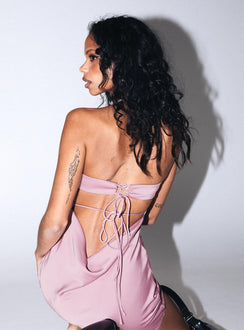 Front view of model wearing  front Princess Polly Asymmetric Neckline  Take Me Back Mini Dress Purple