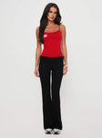 side view of model wearing Princess Polly Cherize Ribbon Stitch Pant Black High Waisted Pants 