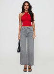 front view of model wearing Princess Polly Fawcett Jeans Grey Wash Denim High Waisted 