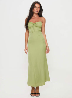 front view of model wearing Princess Polly Kristyn Maxi Dress Green Sweetheart Neckline 