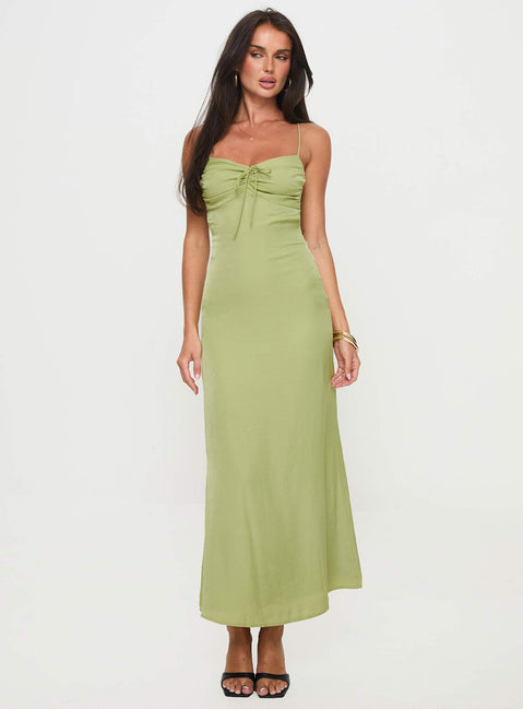 front view of model wearing Princess Polly Kristyn Maxi Dress Green Sweetheart Neckline 