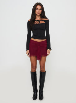   front view of model wearing Princess Polly Captain Mini Skirt Wine Mini Skirts 
