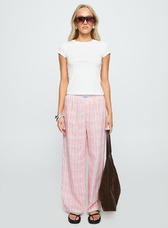 front view of model wearing Princess Polly Beach House Pants Pink Stripe High Waisted Pants 
