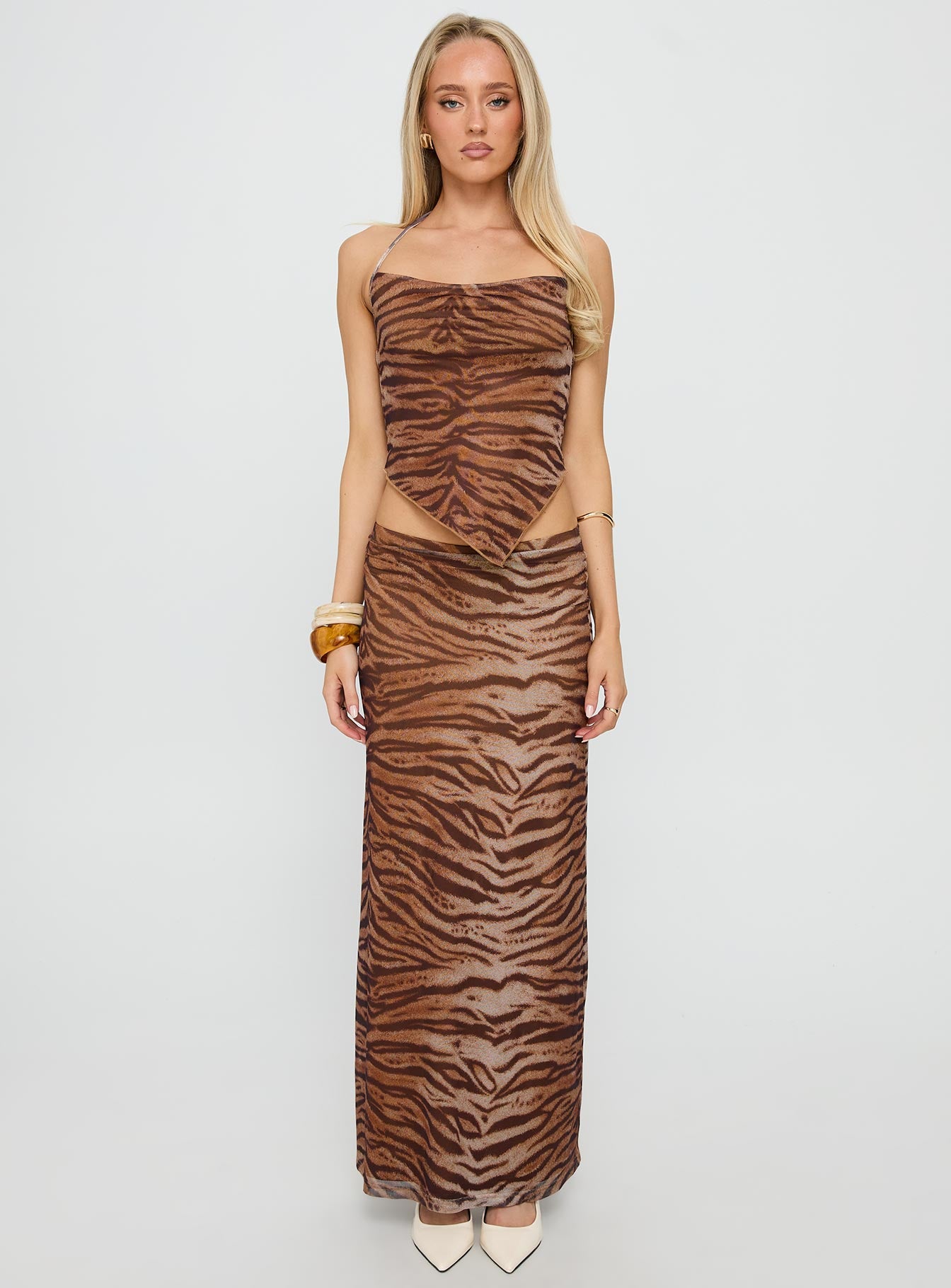 Better Now Cowl Neck Set Brown Tiger