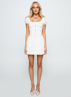 back view of model wearing Princess Polly Lethia Corset Mini Dress White Square Neck 