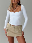 front view of model wearing Princess Polly Selenie Long Sleeve Top Ice Full Sleeves Square Neck 