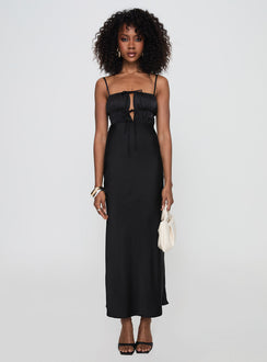 front view of model wearing Princess Polly Jaquelin Maxi Dress Black Square Neck 