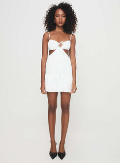 front view of model wearing Princess Polly Go With You Mini Dress White Sweetheart Neckline 