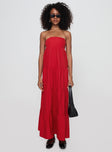 front view of model wearing Princess Polly Kazia Maxi Dress Red Straight Neck 