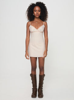 front view of model wearing Princess Polly Areti Mini Dress Cream Plunger 
