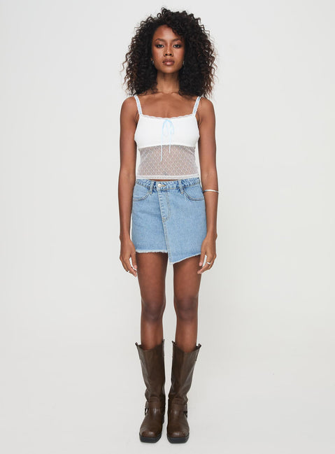 front view of model wearing Princess Polly Tadeo Lace Cami Top White Sleeveless Square Neck 