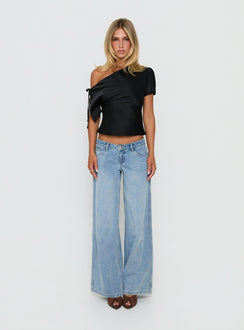 Faisa Off Shoulder Satin Top Black
