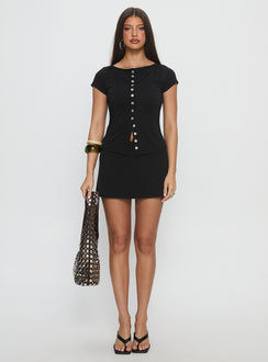 Angellina Jersey Button Down Top Black