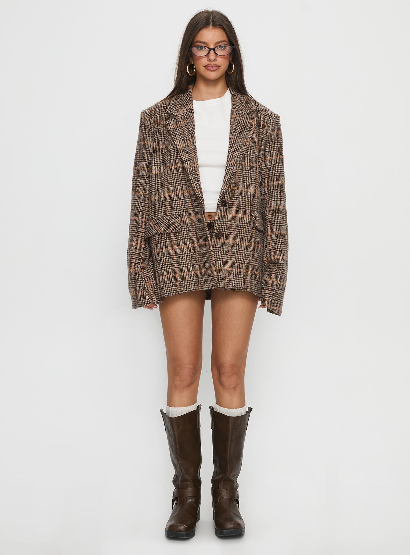 Ayvanna Mini Shorts Brown Check
