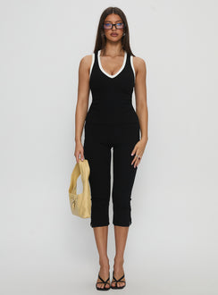 Baseline V Neck Rib Tank Top Black / White