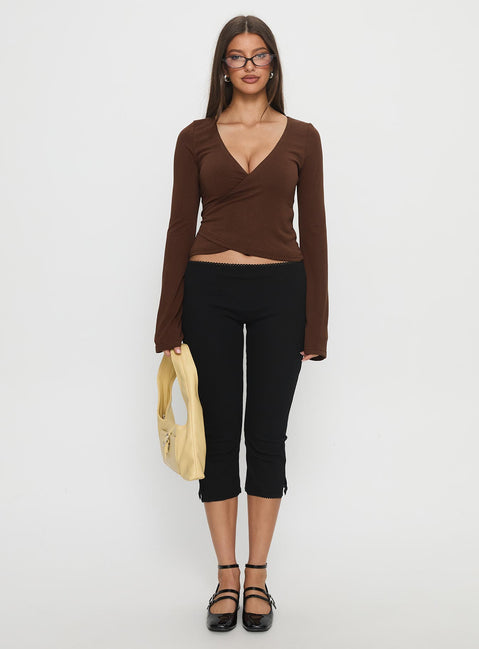 Stefanee Long Sleeve Wrap Top Brown