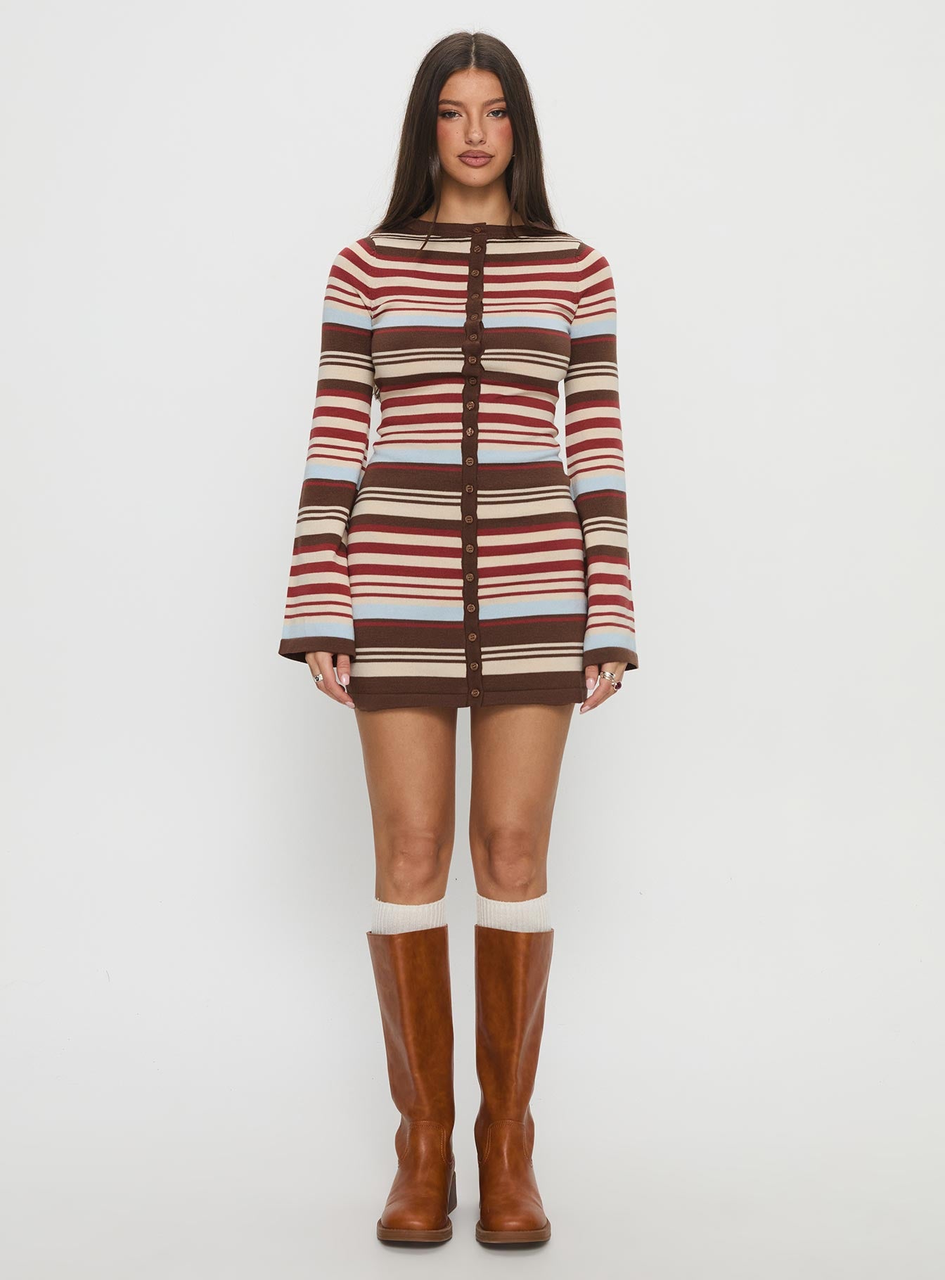 Norelai Long Sleeve Knit Mini Dress Multi Stripe