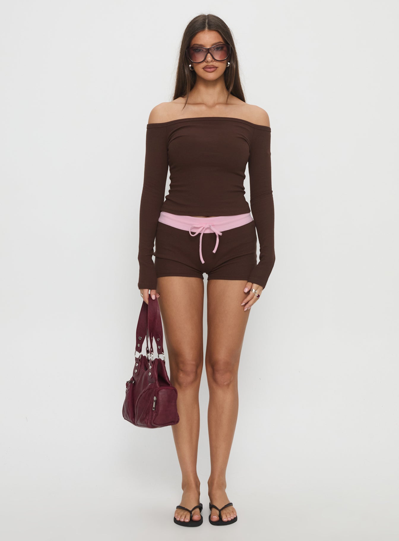 Baseline Rib Micro Shorts Brown / Pink