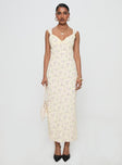 front view of model wearing Princess Polly Fernwood Maxi Dress Yellow Floral Plunger 