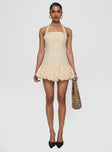 front view of model wearing Princess Polly Sofia Mini Dress Cornsilk Square Neck 