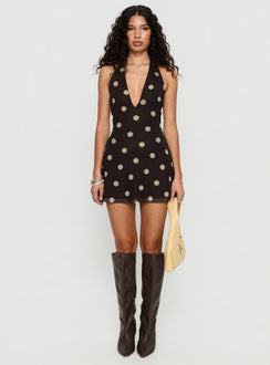 Hollywood Hills Plunge Neck Playsuit Brown Polka