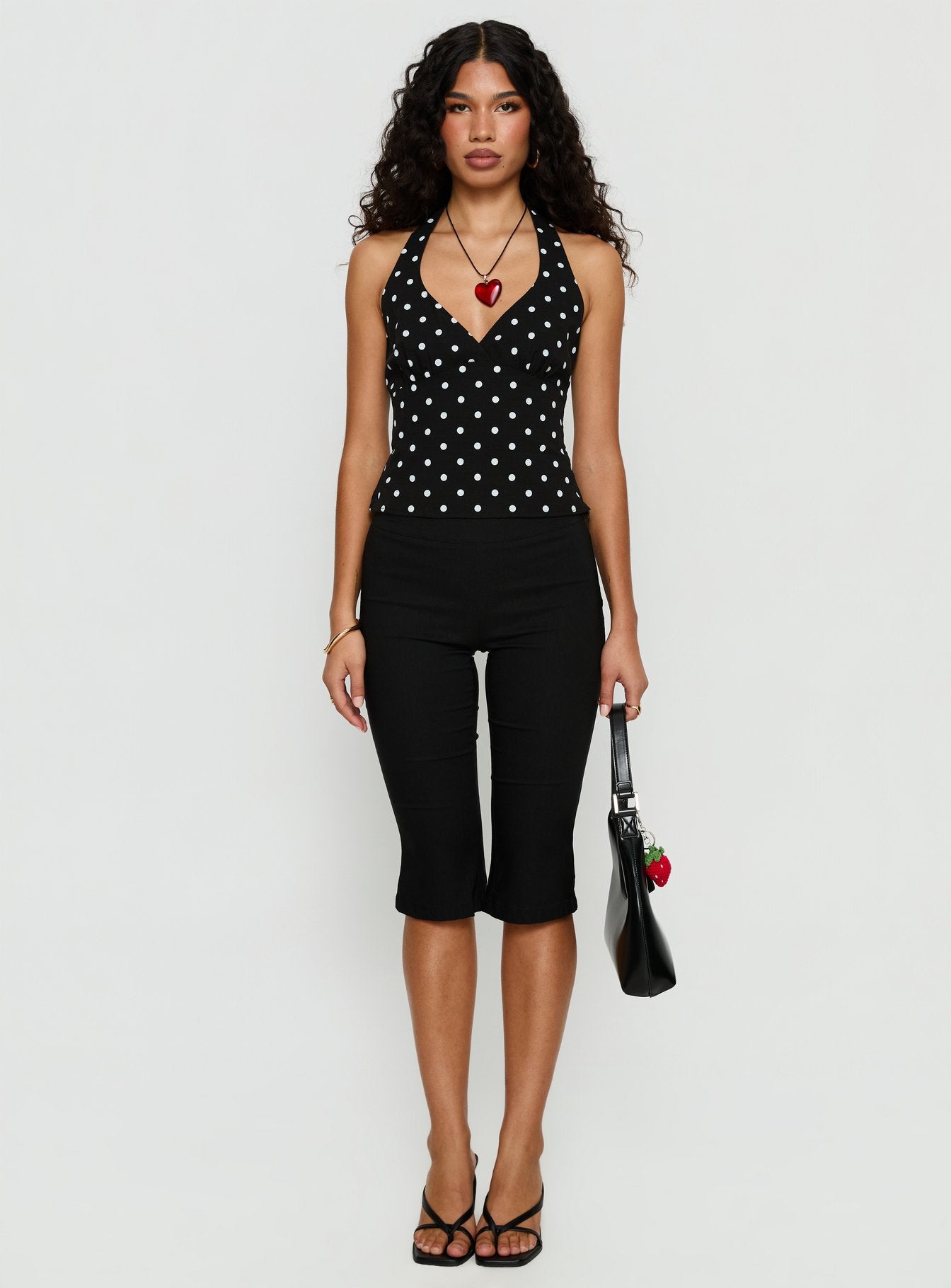 Alter Of Love Halter Top Black Polka