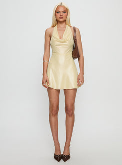 Natasia Halter Cowl Mini Dress Lemon
