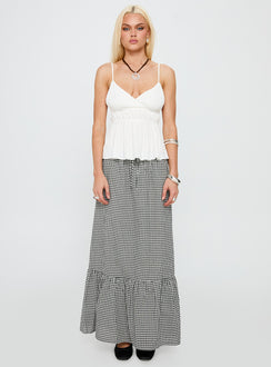   front view of model wearing Princess Polly Modern Girl Maxi Skirt Black / White Gingham Maxi 
