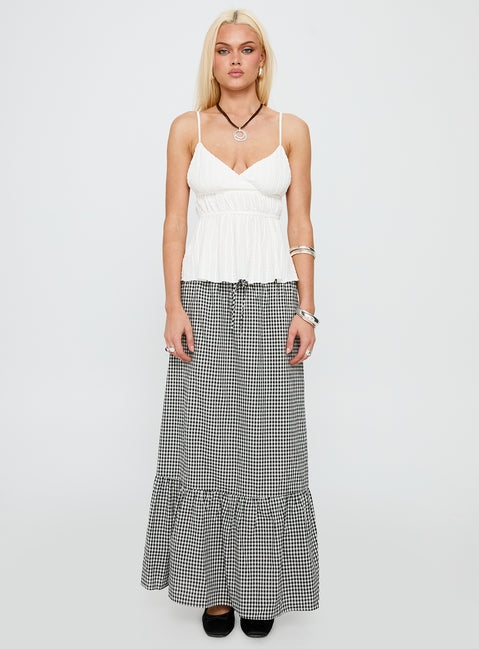   front view of model wearing Princess Polly Modern Girl Maxi Skirt Black / White Gingham Maxi 
