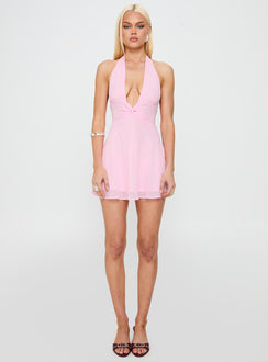 Good Luck Babe Halter Mini Dress Pink