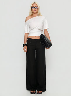 front view of model wearing Princess Polly Pedra Wide Leg Pant Black Mid Rise Pants 