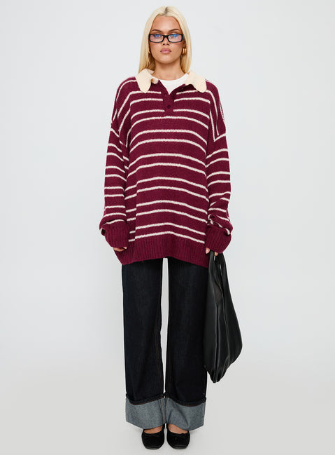 front view of model wearing Princess Polly Rising Sun Jersey Crimson Longline Jumpers 