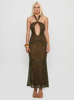 Carmelita Cut Out Halter Maxi Dress Brown