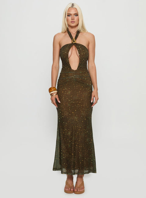 Carmelita Cut Out Halter Maxi Dress Brown