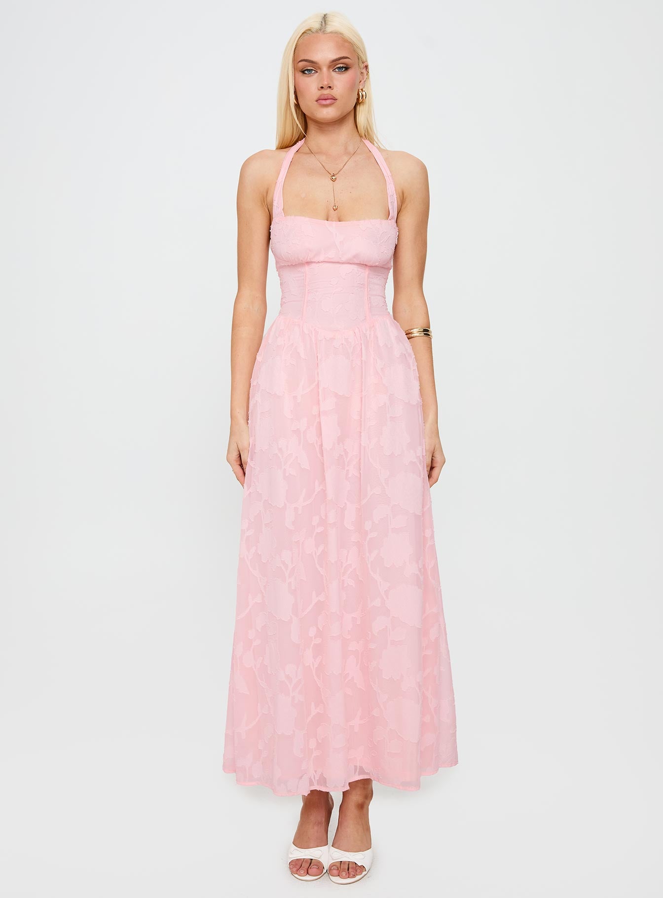 Fransiska Burnout Halter Maxi Dress Pink