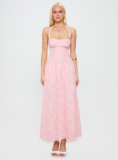Fransiska Burnout Halter Maxi Dress Pink