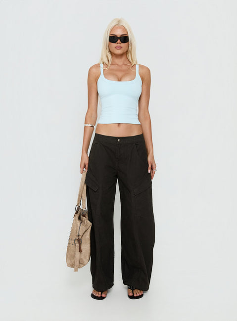 Selective Memory Low Rise Wide Leg Cargo Pants Dark Charcoal
