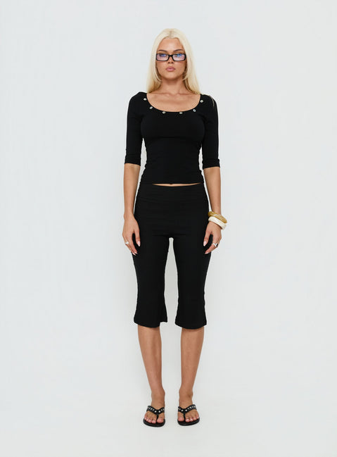 Collson 3/4 Sleeve Button Detail Top Black