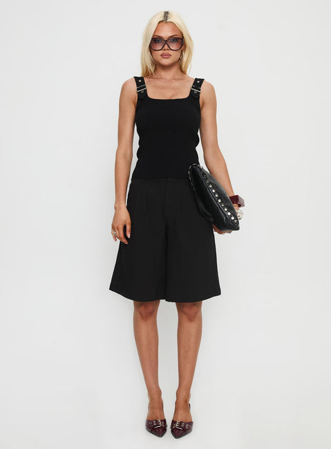 Need No Savior Buckle Strap Top Black