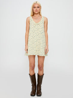 Antiquity Swing Mini Dress Yellow / Blue Floral