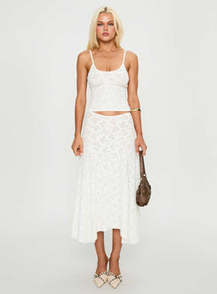   side view of model wearing Princess Polly Tidal Midi Skirt Foam Midi Skirts 