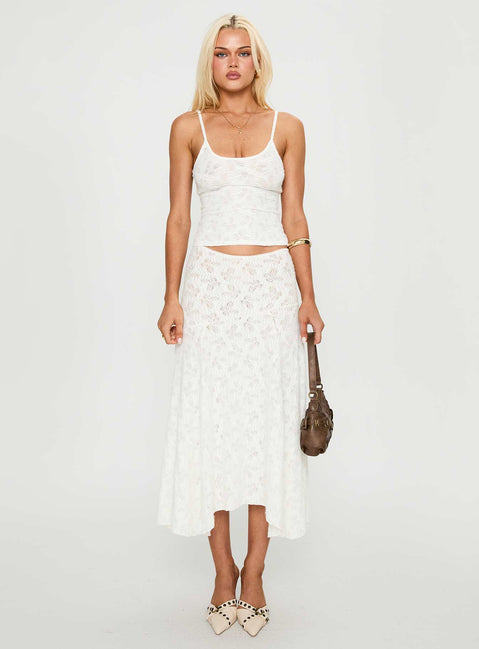   side view of model wearing Princess Polly Tidal Midi Skirt Foam Midi Skirts 